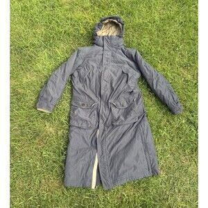 Ll Bean Parka Trench Coat Long Blue Quilted Flannel Lined Mens Small Pockets